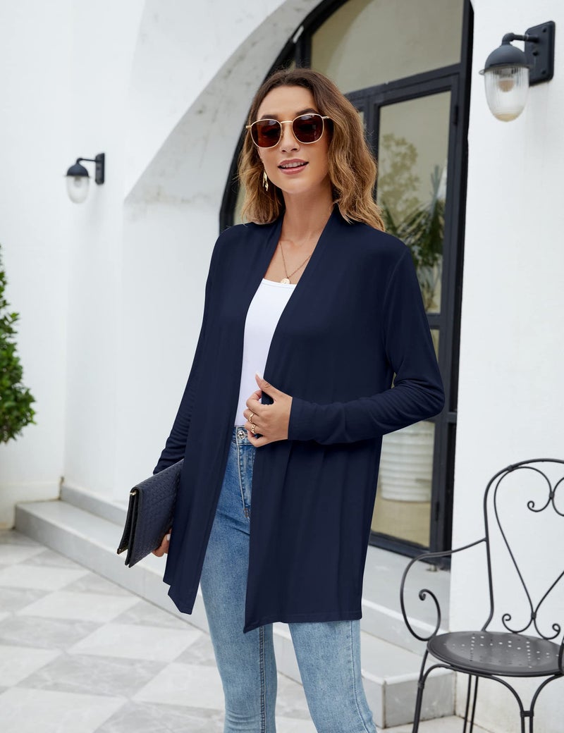 Newchoice Women's Summer Dressy Casual Open Front Cardigans Long Sleeve Lightweight Cardigan Sweaters Plus Size (Navy Blue, L) - Image 3